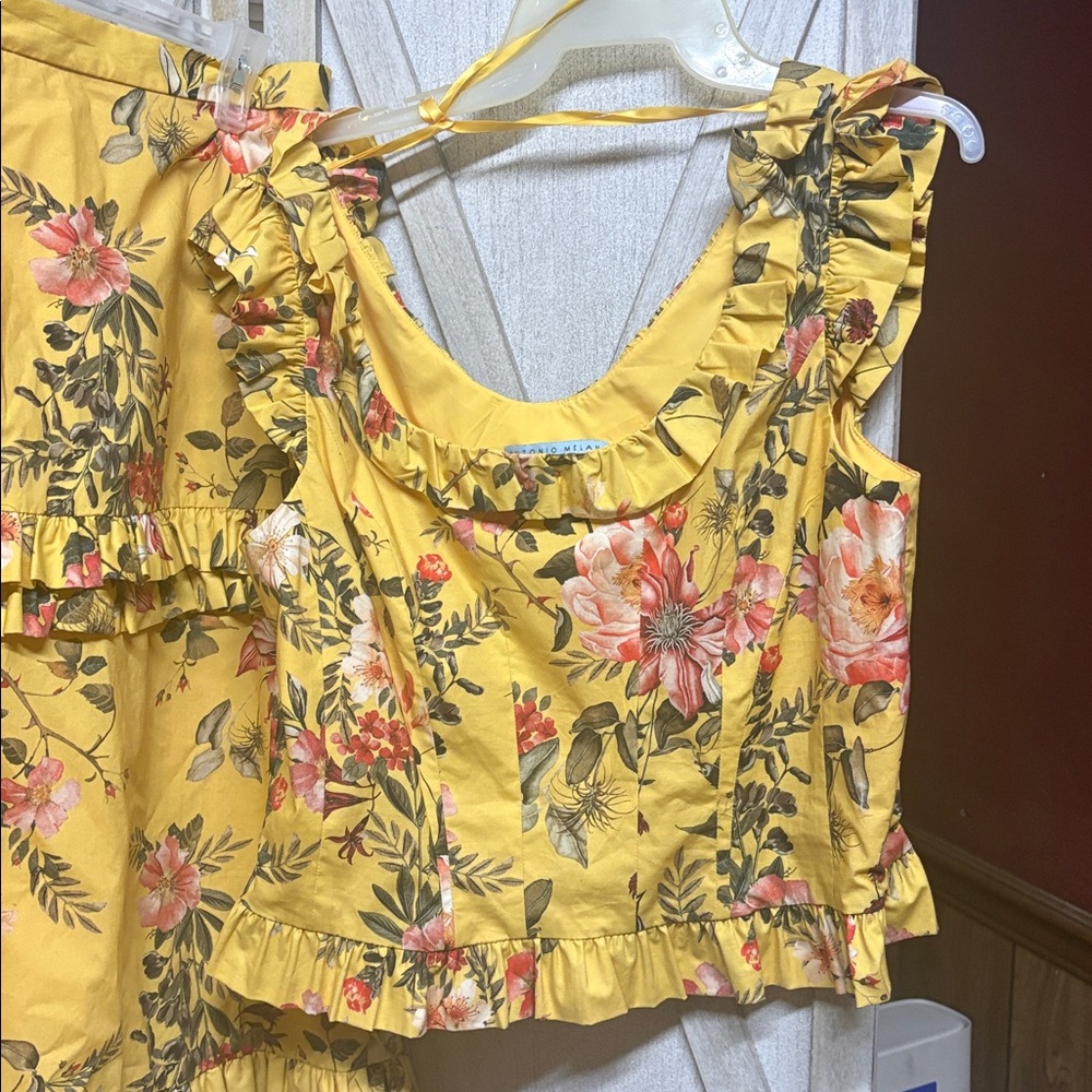 ANTONIO MELANI Yellow Floral Top and skirt set - Picture 3 of 5
